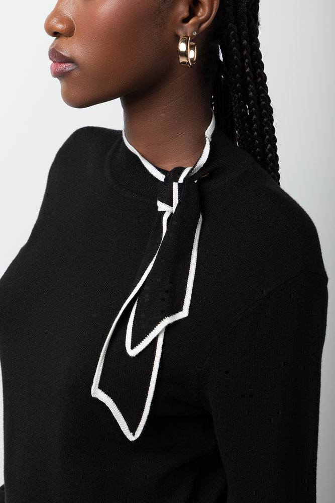 Long Sleeve Turtleneck Tie Top Black (3)