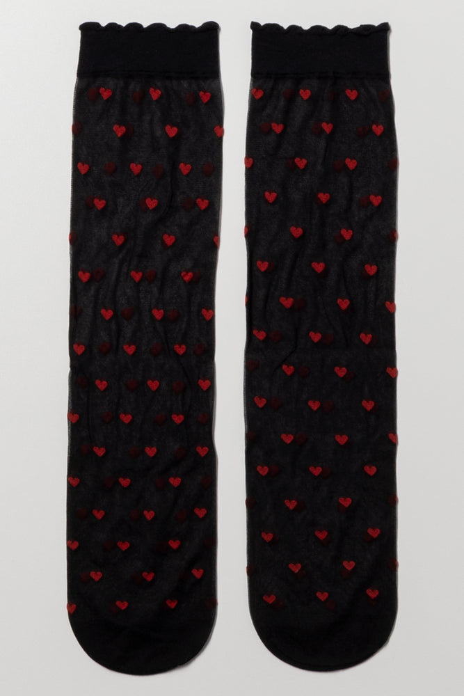 Sheer Hearts Socks Black