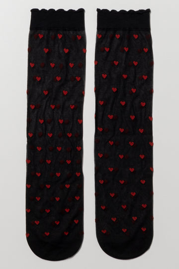 Sheer Hearts Socks Black
