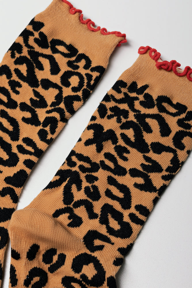 Animal Print Socks Brown