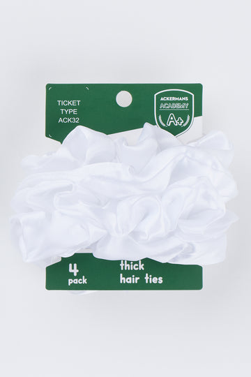 4 Pack Silky Scrunchies White