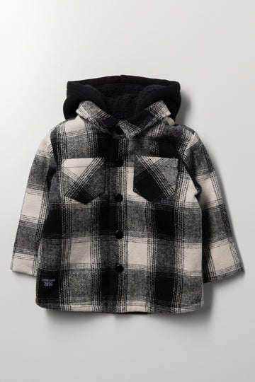 Check Melton Shacket Black And Cream