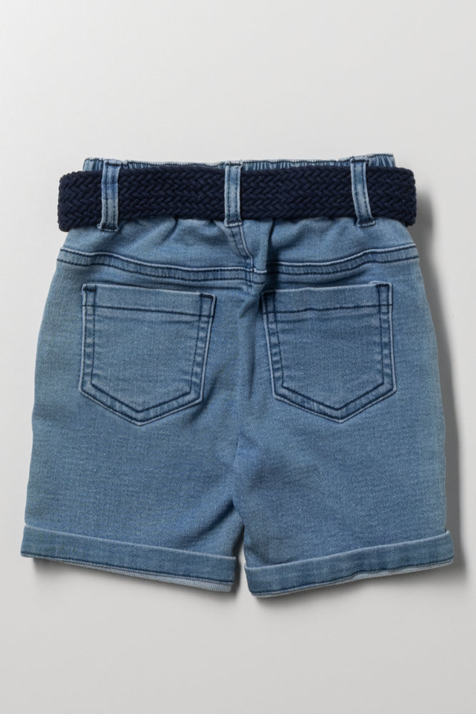 Bear Badge Belted Denim Shorts (2)