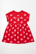 Short Sleeve Heart Print Dress Red & Pink