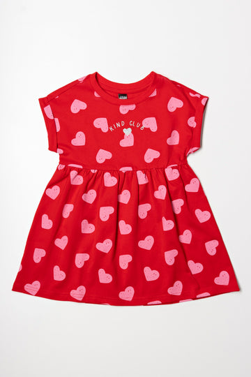 Short Sleeve Heart Print Dress Red & Pink