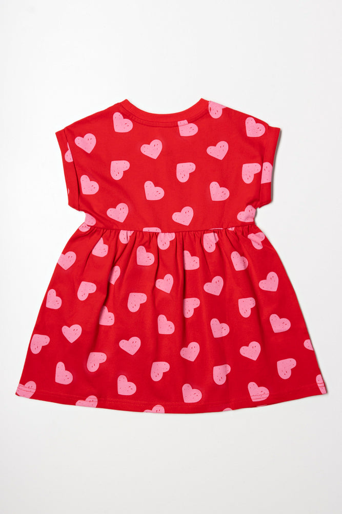 Short Sleeve Heart Print Dress Red & Pink (2)