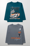2 Pack Racing Long Sleeve T-Shirts Teal And Grey