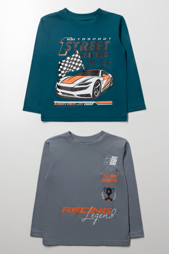 2 Pack Racing Long Sleeve T-Shirts Teal And Grey