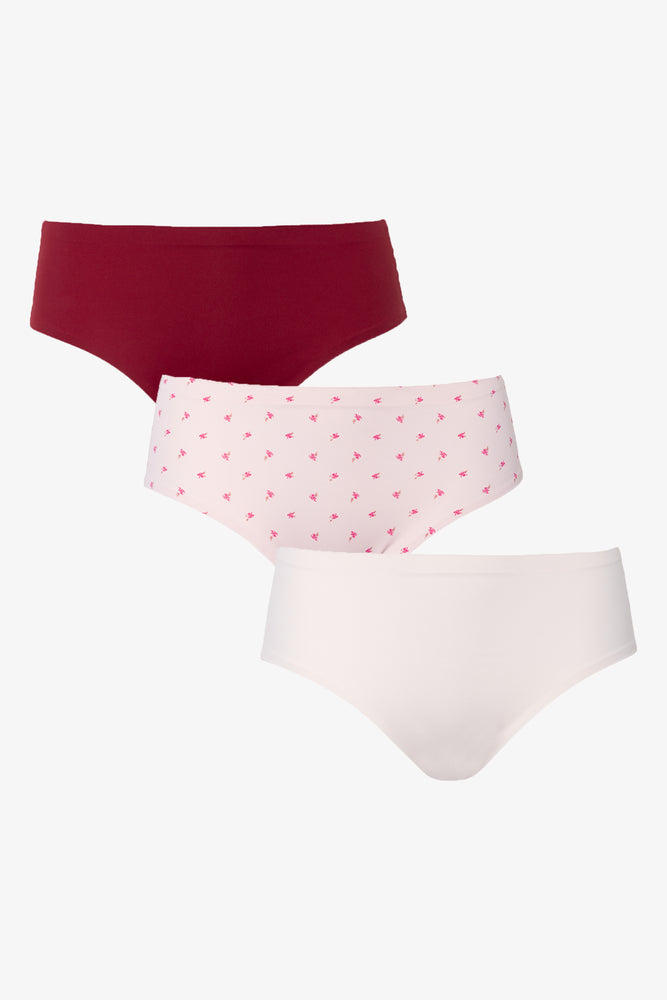 3 Pack Bonded Boyleg Panties Burgundy, Pink And Natural (1)