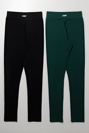 2 Pack Leggings Green And Black