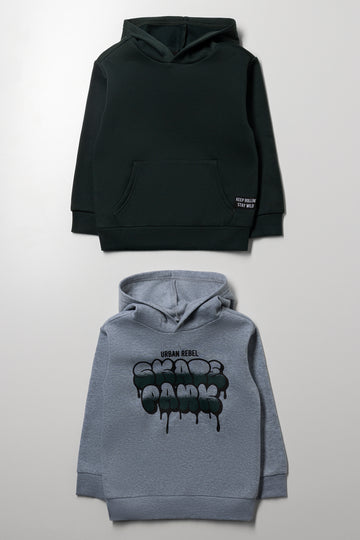 2 Pack Hoodies Grey And Green