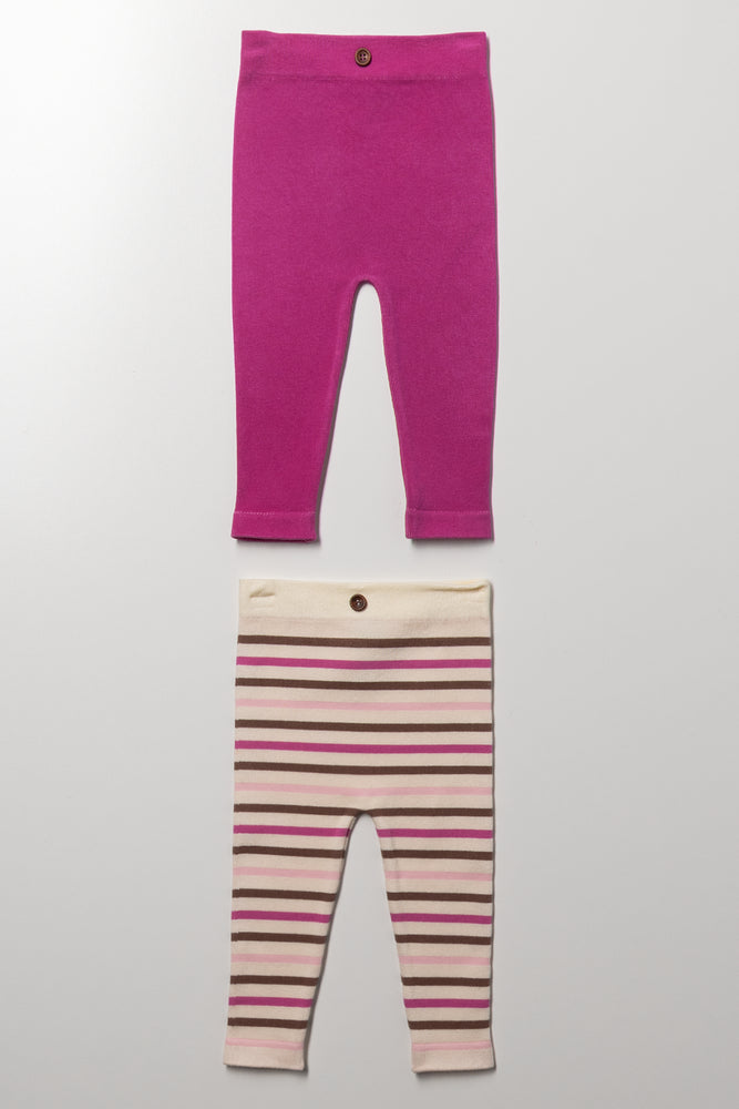 2 Pack Stripe Leggings Pink