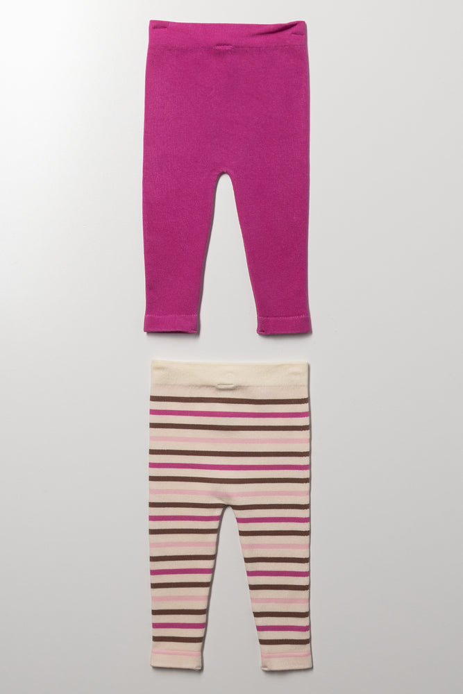 2 Pack Stripe Leggings Pink (2)