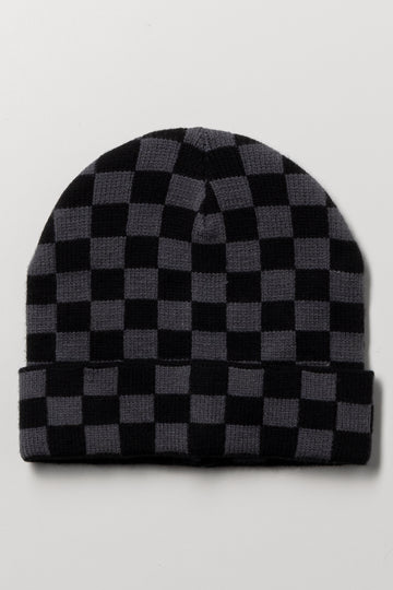 Check Beanie Black And Dark Grey