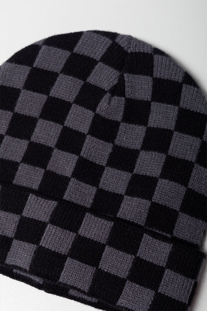 Check Beanie Black And Dark Grey (1)