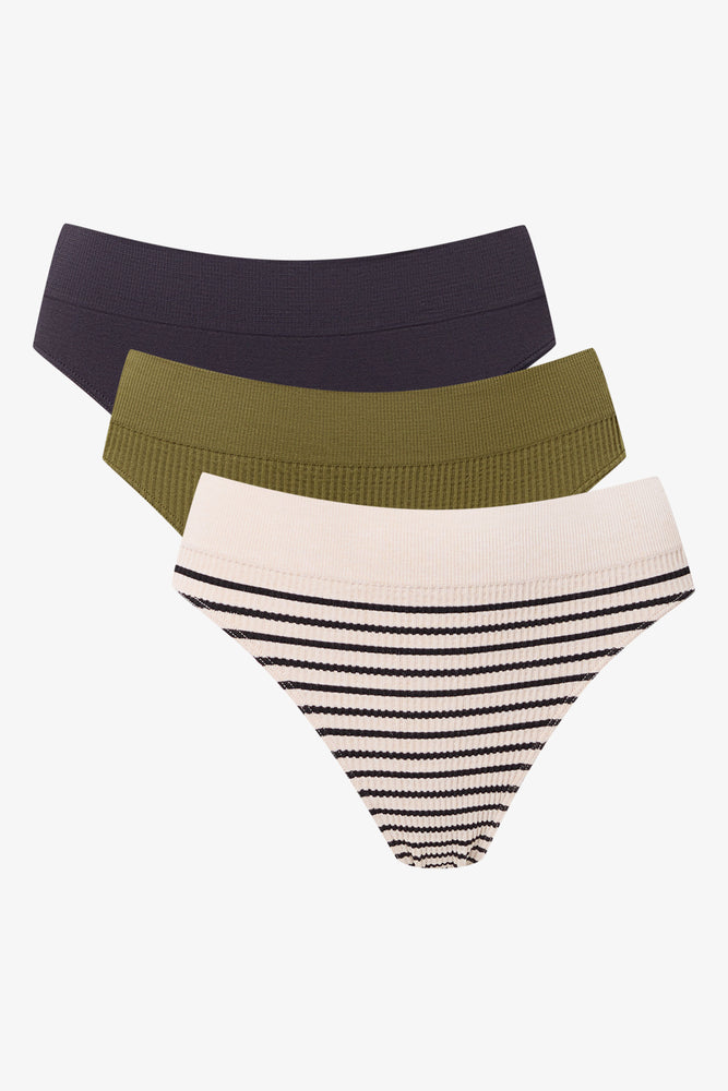 3 Pack Stripe Seamfree Thongs Natural