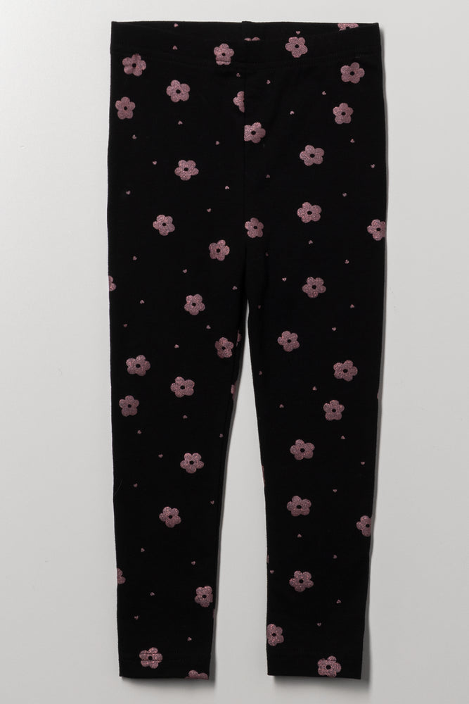 Daisy Glitter Leggings Black