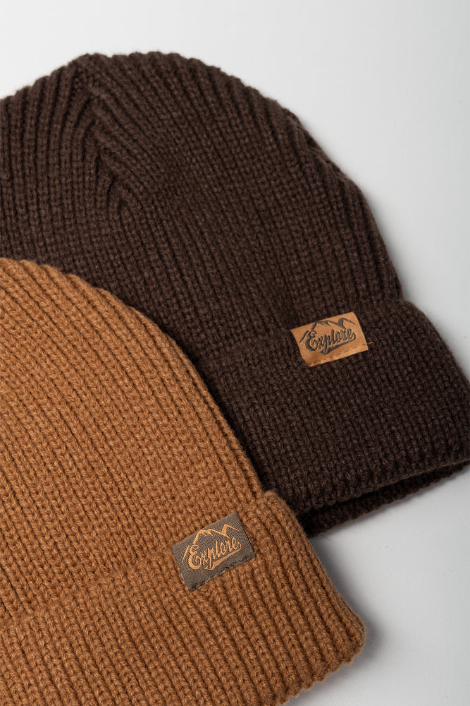 2 Pack Rib Beanies Brown (1)