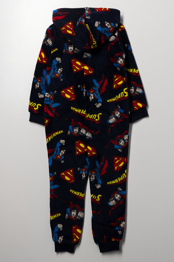 Superman Coral Fleece Onesie Navy (2)