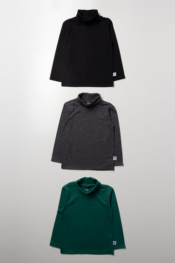 3 Pack Polonecks Black, Charcoal & Green