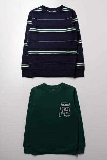 2 Pack Stripe Crew Neck Tracktops Navy And Green