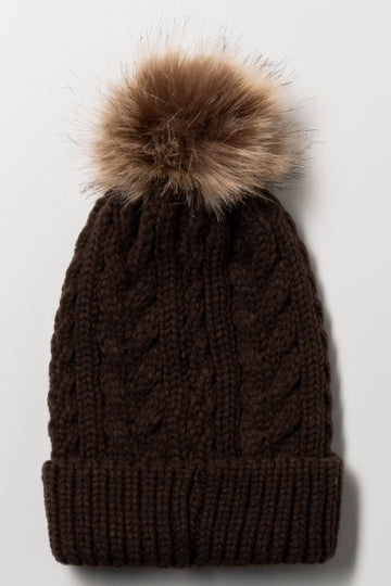 Pom Pom Chunky Beanie Brown