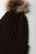 Pom Pom Chunky Beanie Brown (1)