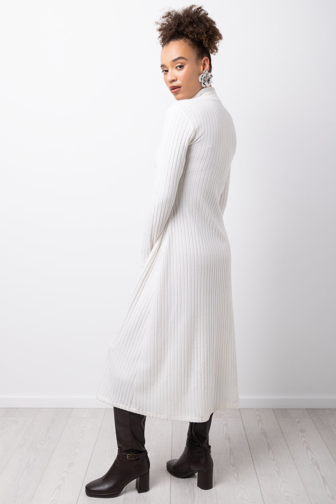 Fit & Flare Knit Dress Cream (2)