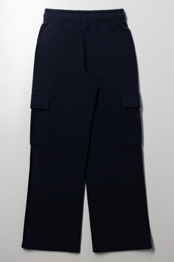 Wide Leg Cargo Trackpants Navy (2)