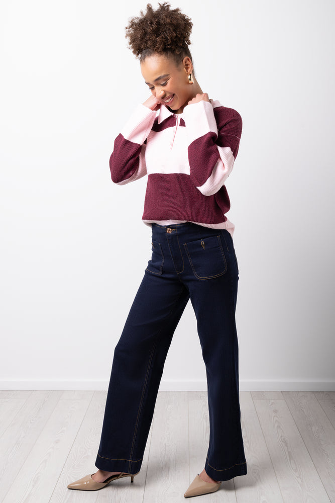 Stripe Long Sleeve Rugby Jersey Burgundy And White (1)