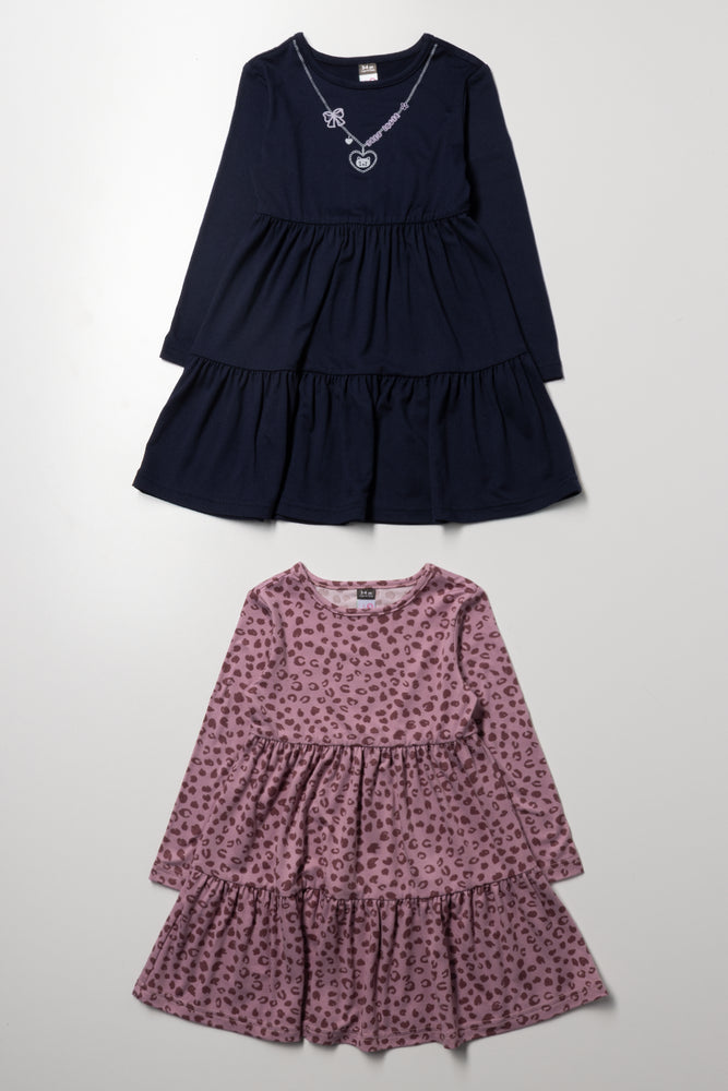 2 Pack Tiered Dresses Mauve & Navy