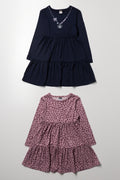 2 Pack Tiered Dresses Mauve & Navy
