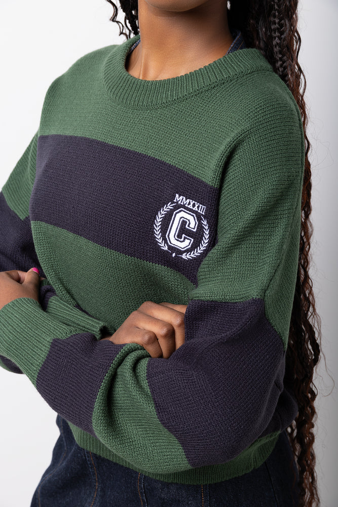 Stripe Crew Neck Tracktop Green (3)