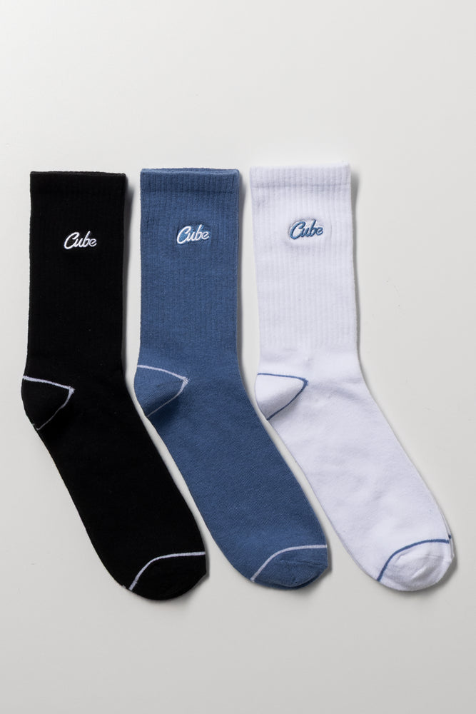 3 Pack Socks Blue, Black And White