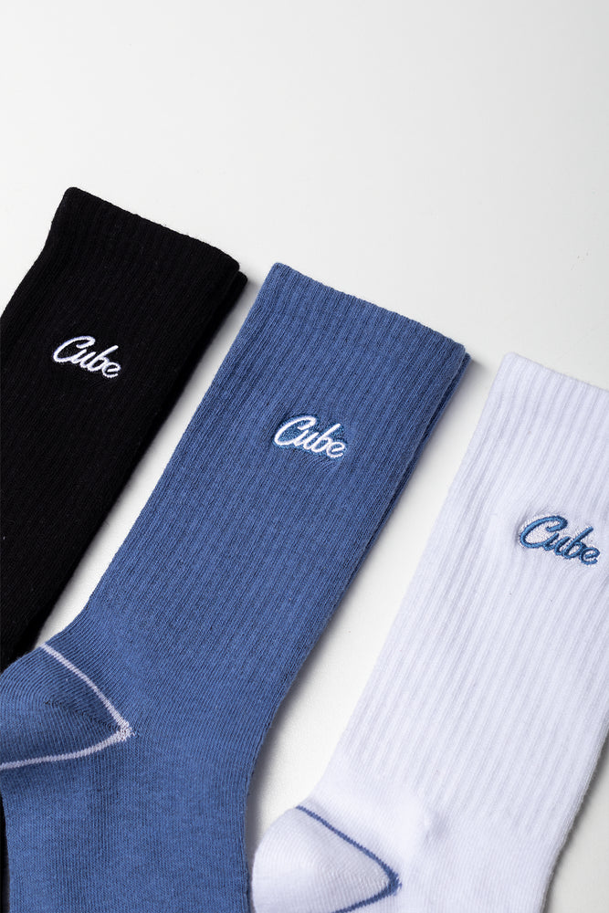 3 Pack Socks Blue, Black And White (1)