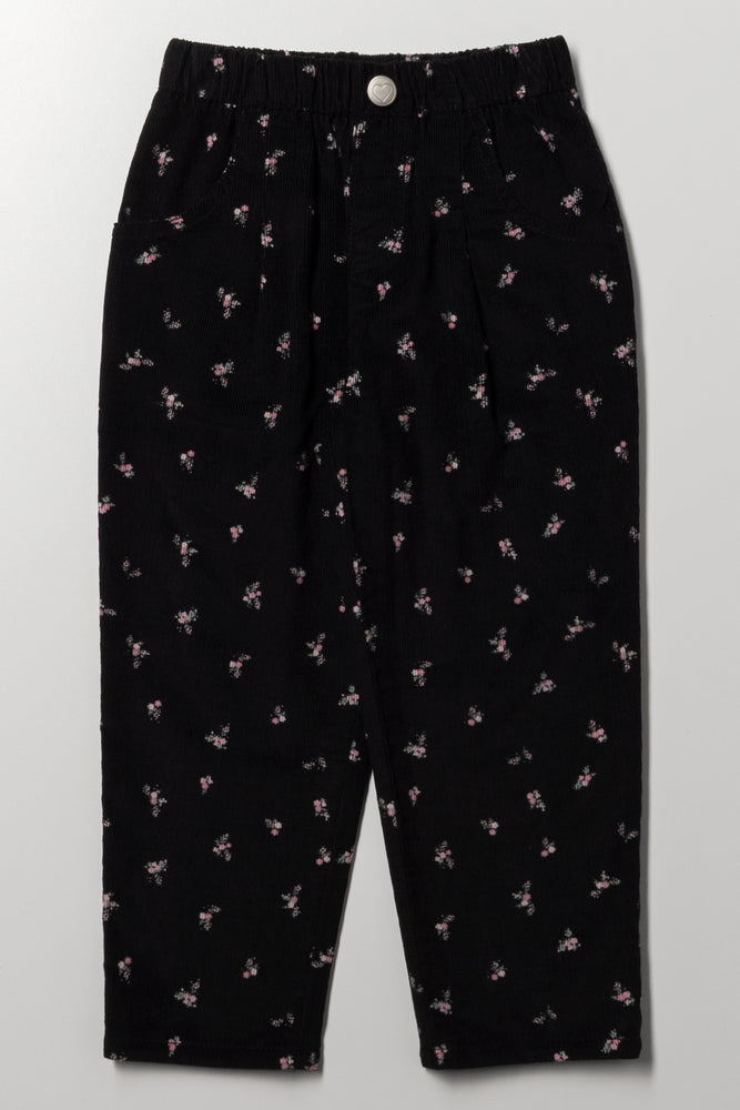 Ditsy Print Corduroy Pants Black