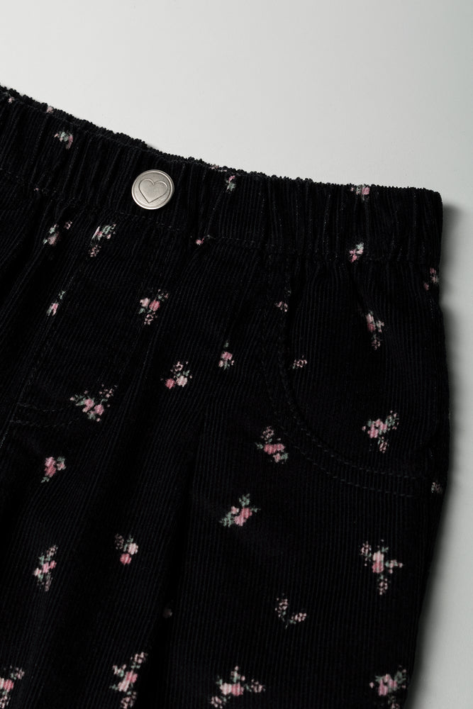 Ditsy Print Corduroy Pants Black (1)