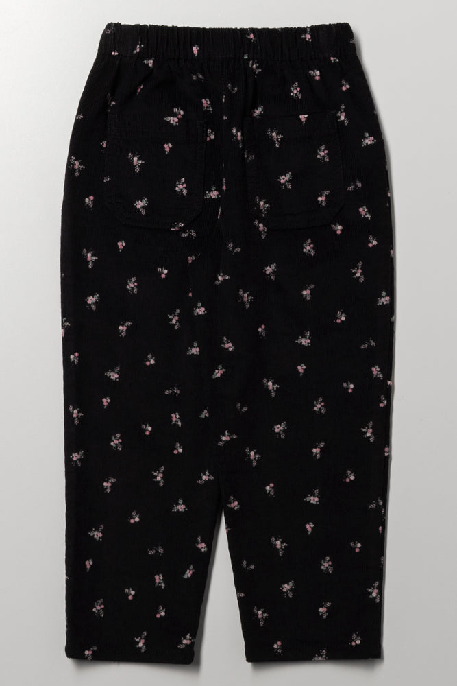 Ditsy Print Corduroy Pants Black (2)