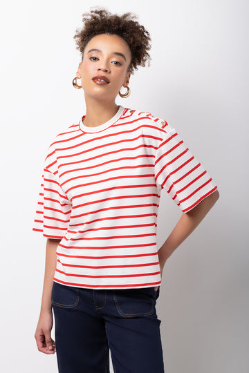 Short Sleeve Striped T-Shirt Red & Cream