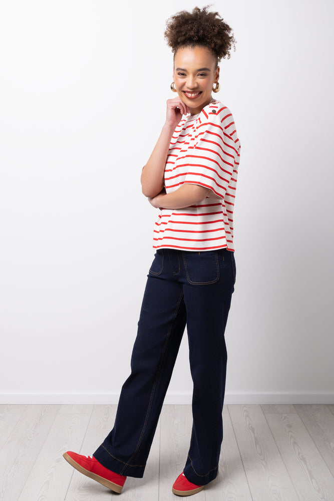Short Sleeve Striped T-Shirt Red & Cream (1)