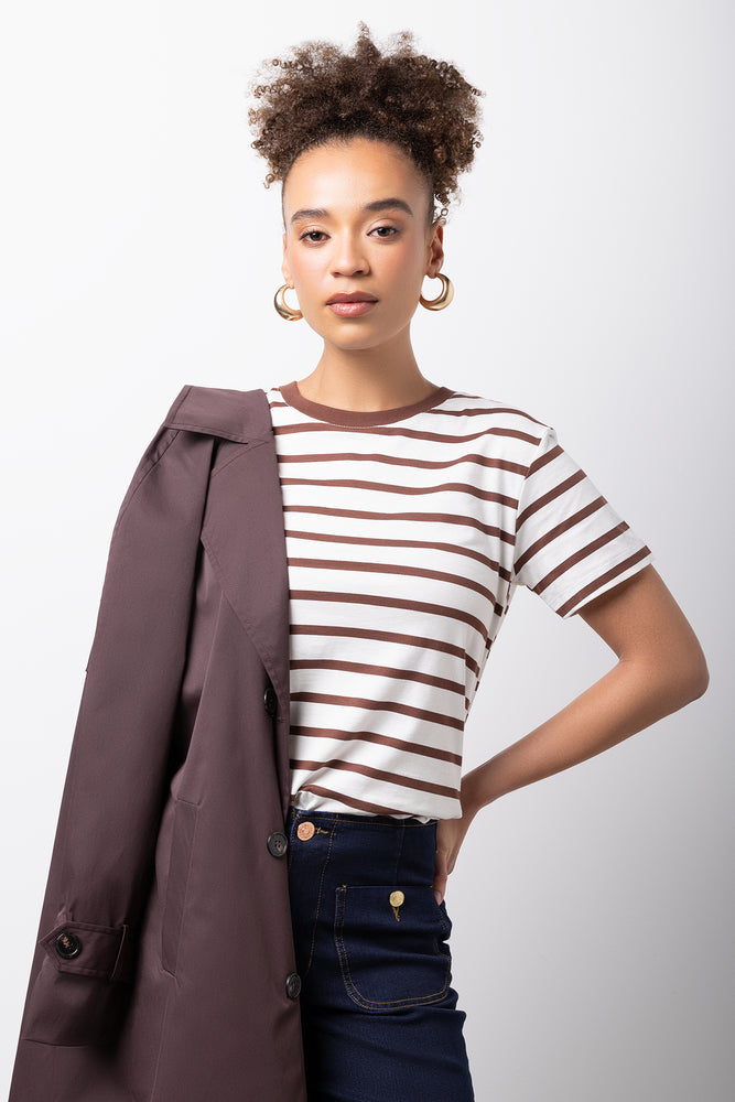 Short Sleeve Striped T-Shirt Chocolate & White
