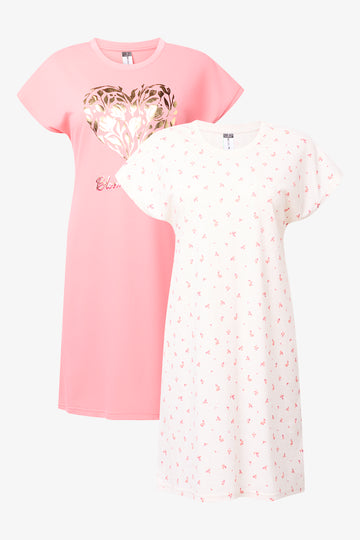 2 Pack Heart Print Sleepshirts