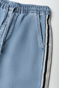 Sporty Wide Leg Pull On Denim Jeans Light Blue (1)
