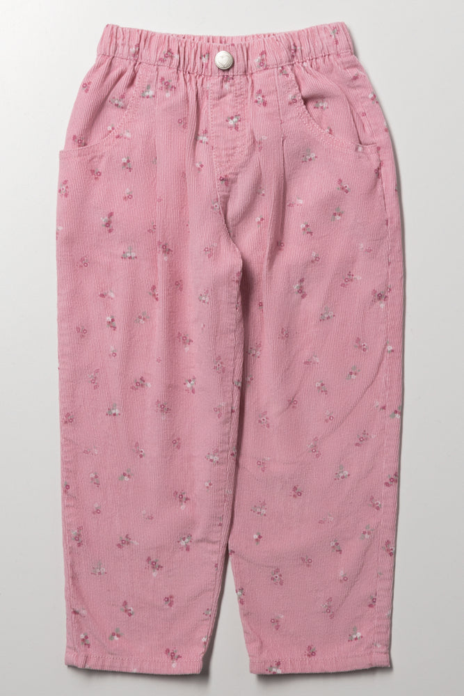 Ditsy Print Corduroy Pants Pink