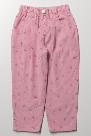 Ditsy Print Corduroy Pants Pink