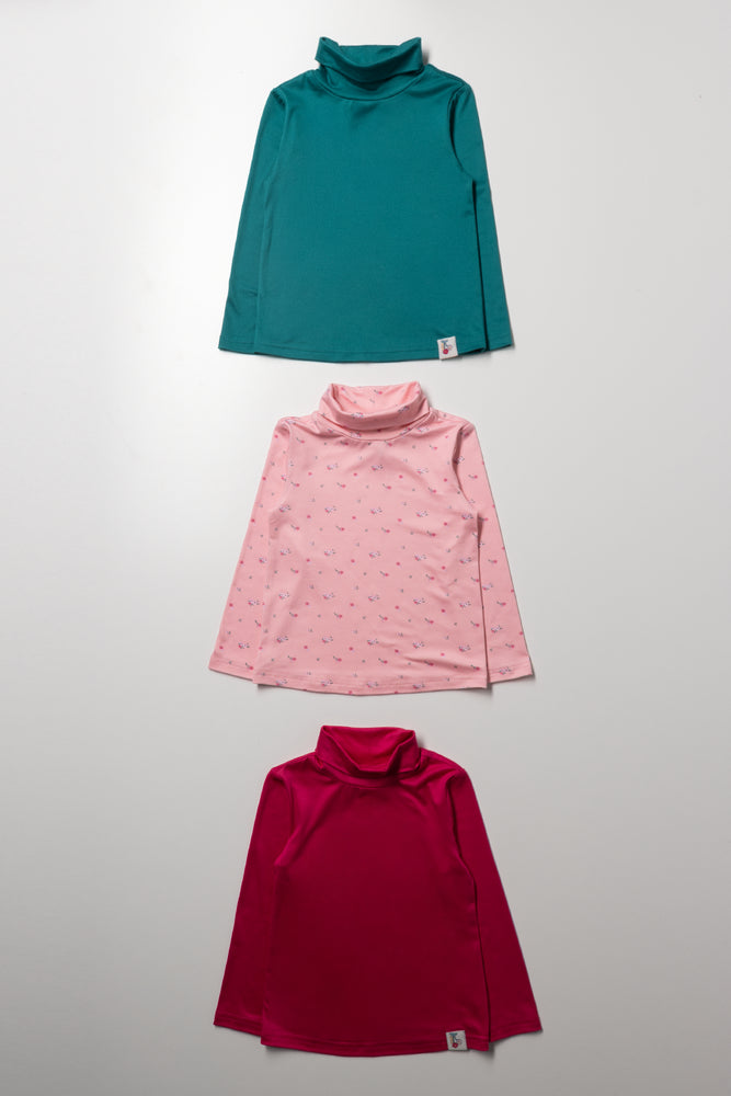 3 Pack Floral Polonecks Pink And Teal