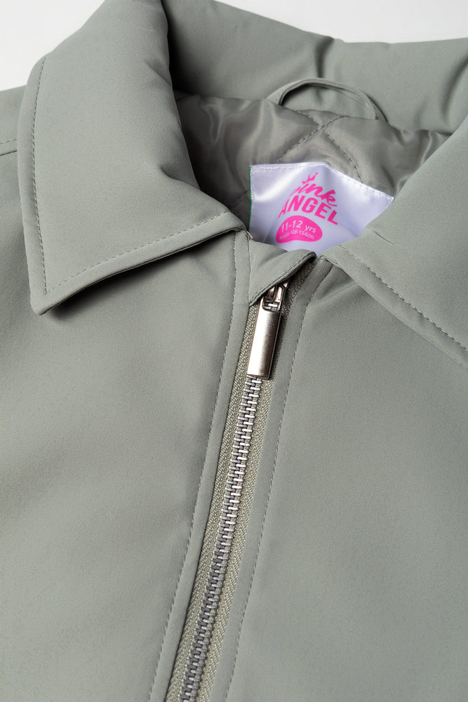 Collar Bomber Jacket Green (1)