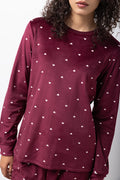 Heart Print Fleece Pyjamas Burgundy (3)