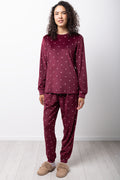 Heart Print Fleece Pyjamas Burgundy (4)