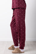 Heart Print Fleece Pyjamas Burgundy (5)